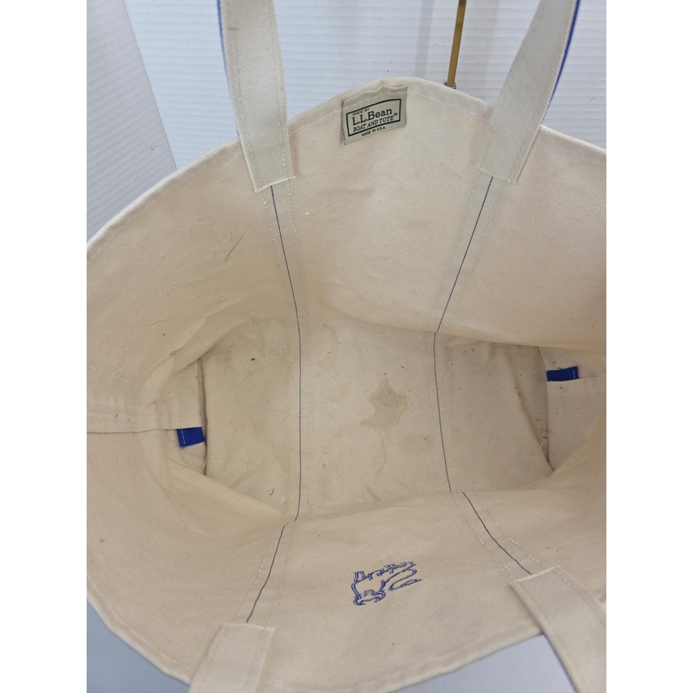 LL Bean Merrill Lynch Logo Boat and Tote Canvas Bag Blue Cream Made in USA - Picture 5 of 8